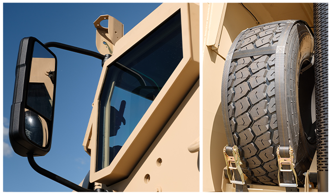 Mack Defense Partners with XPER for Spare Tire Carrier and Transparent Armor on M917A3 Heavy Dump Truck
